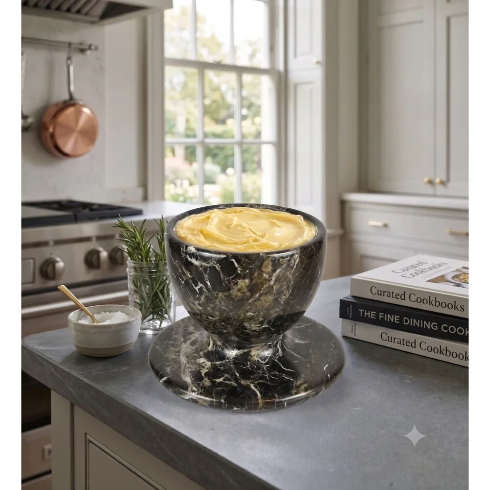 Marble Butter Dish with Lid Handmade Black French Kitchen Butter Crock Keeper